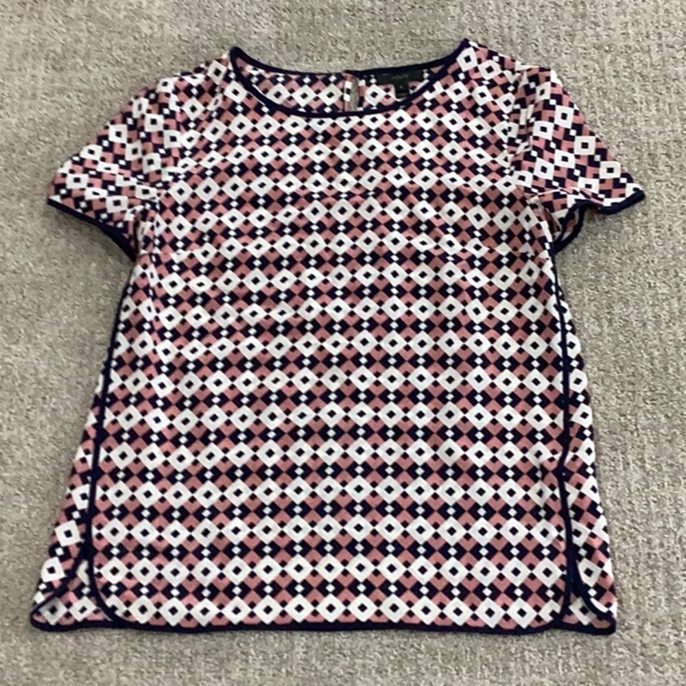 J. Crew Geometric Patterned Top - Pink, Navy, White